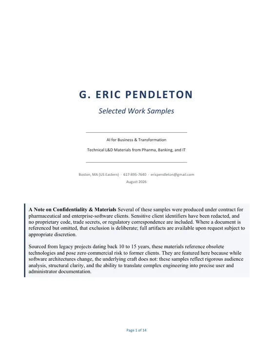 First page of Selected Work Samples