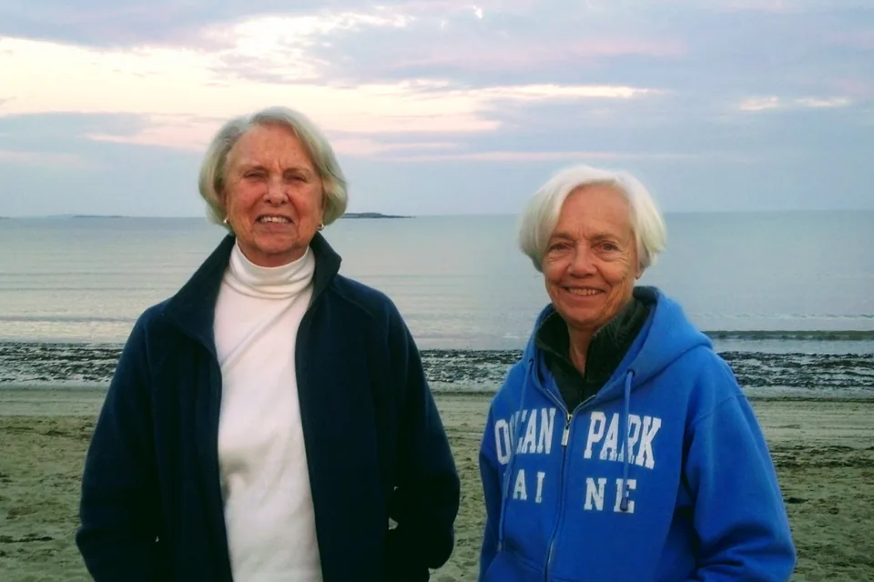 Two friends on Ferry Beach in Saco in 2018.